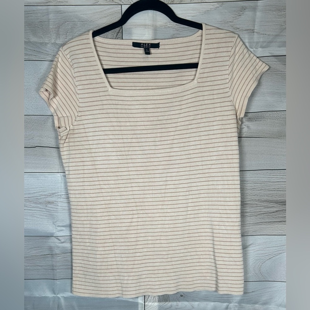 Anthropologie Alex Marie Square Neckline, Cream/Stripe, Ribbed Sweater. Size L.